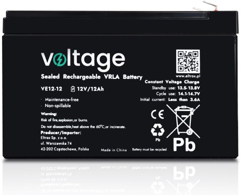 Akumulator AGM Voltage 12V 12Ah VE12-12 (Żywotność 6-9 lat) Akumulator AGM Voltage 12V 12Ah VE12-12 (Żywotność 6-9 lat)