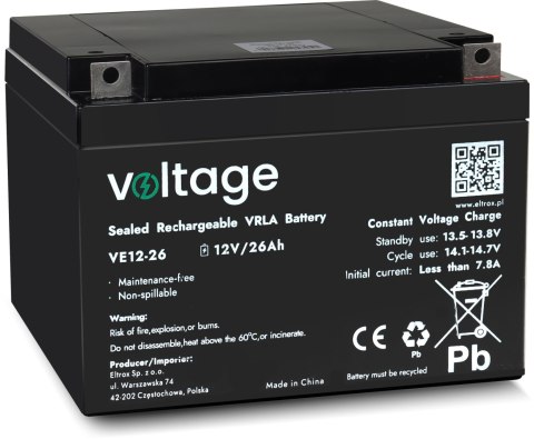 Akumulator AGM Voltage 12V 26Ah VE12-26 (Żywotność 6-9 lat) Akumulator AGM Voltage 12V 26Ah VE12-26 (Żywotność 6-9 lat)