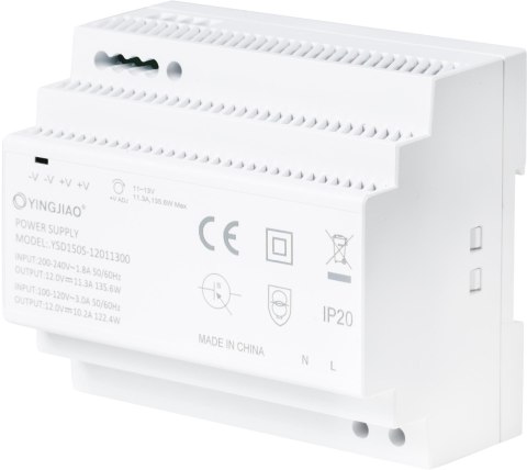 ZASILACZ IMPULSOWY NA SZYNĘ DIN YINGJIAO YSD150S-12011300 12V/136W/11,3A ZASILACZ IMPULSOWY NA SZYNĘ DIN YINGJIAO YSD150S-12011300 12V/136W/11,3A