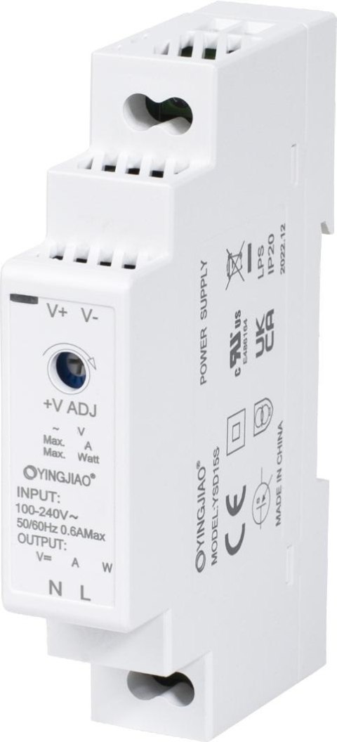 ZASILACZ IMPULSOWY NA SZYNĘ DIN YINGJIAO YSD15S-0502400 5V/12W/2,4A ZASILACZ IMPULSOWY NA SZYNĘ DIN YINGJIAO YSD15S-0502400 5V/12W/2,4A