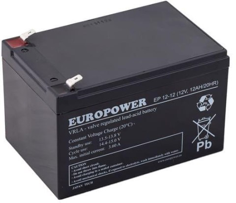 Akumulator AGM EUROPOWER serii EP 12V 12Ah (Żywotność 6-9 lat) Akumulator AGM EUROPOWER serii EP 12V 12Ah (Żywotność 6-9 lat)