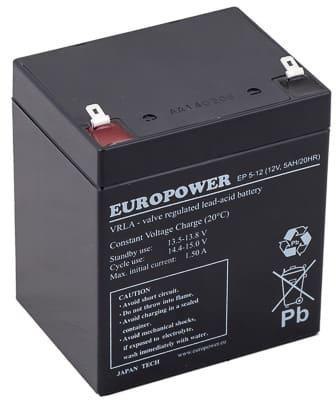 Akumulator AGM EUROPOWER serii EP 12V 5Ah T1 (Żywotność 6-9 lat) Akumulator AGM EUROPOWER serii EP 12V 5Ah T1 (Żywotność 6-9 lat)