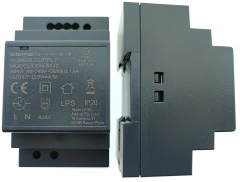 ZASILACZ IMPULSOWY NA SZYNĘ DIN ESPE HDN-6012 12V/54W/4.5A ZASILACZ IMPULSOWY NA SZYNĘ DIN ESPE HDN-6012 12V/54W/4.5A