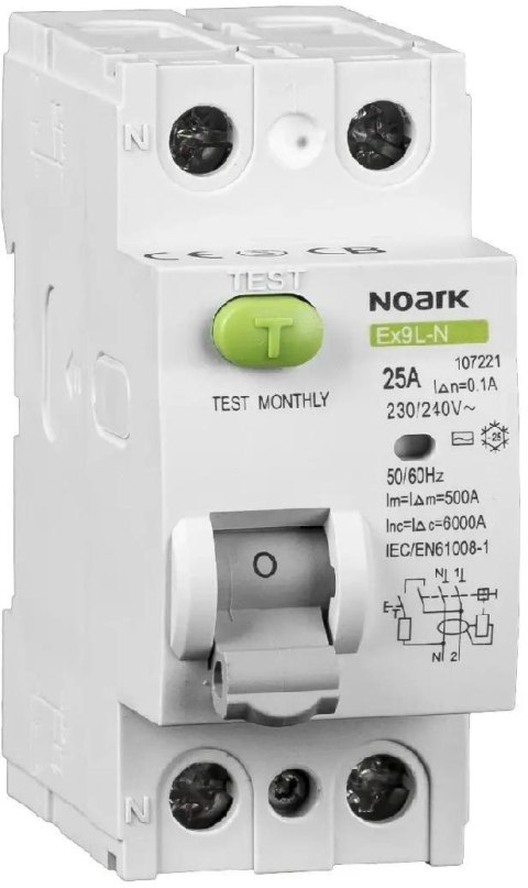 WYŁĄCZNIK RÓŻNICOWOPRĄDOWY, 6 KA, 40A, 30MA, 2P TYP AC EX9L-N Noark 108315 WYŁĄCZNIK RÓŻNICOWOPRĄDOWY, 6 KA, 40A, 30MA, 2P TYP AC EX9L-N Noark 108315